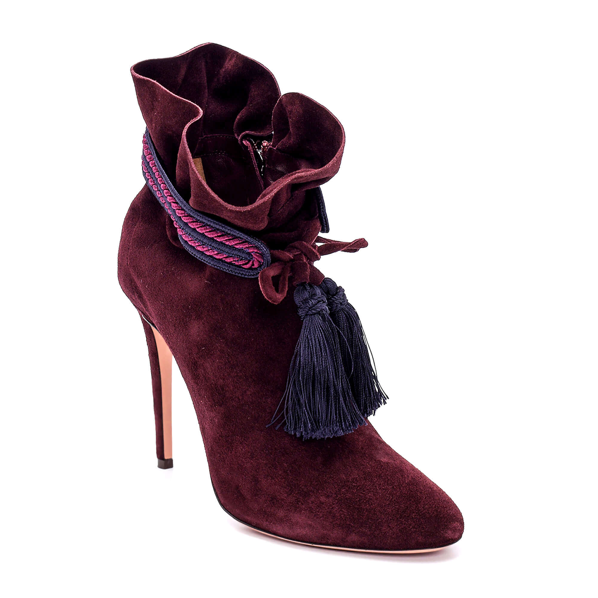 Aquazzura - Maroon Suede Tassel Shanty Booties